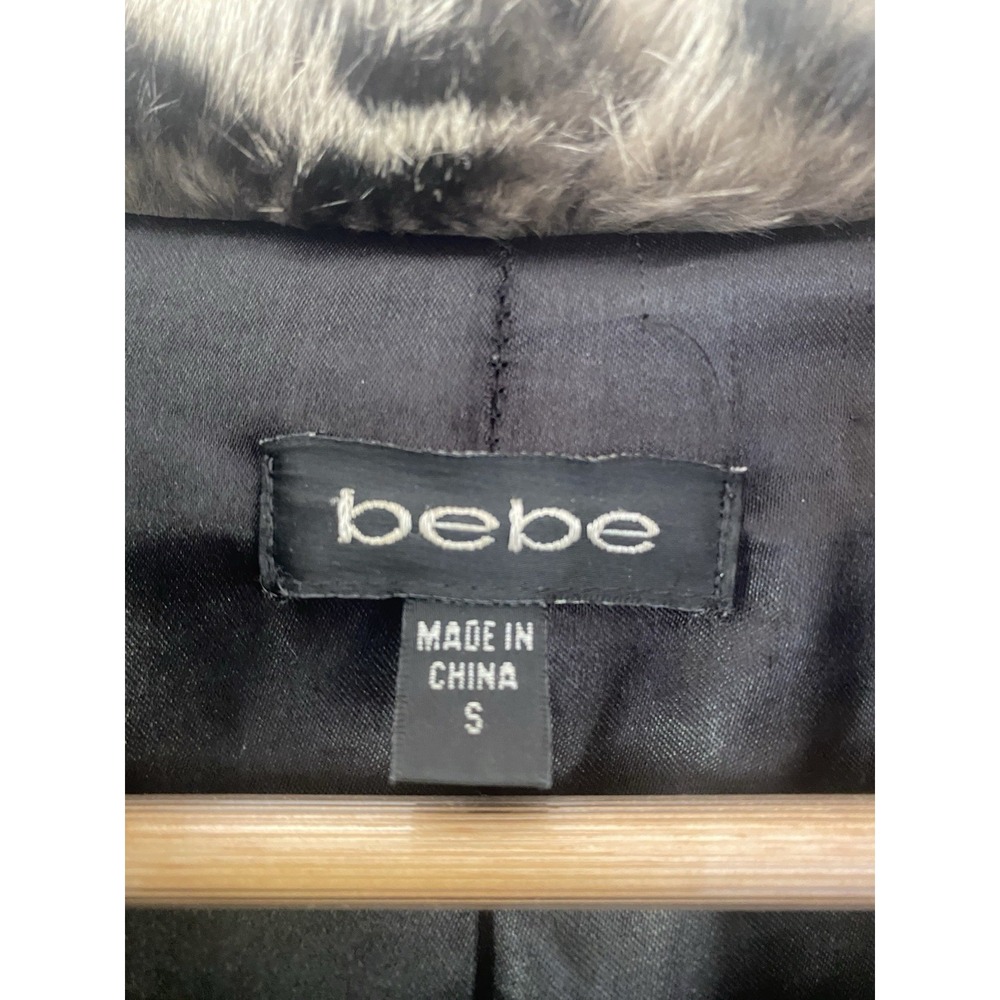BEBE Vintage Y2K Genuine Rabbit Fur & Leather Tiger Print Trench Coat Jacket S - Picture 9 of 11